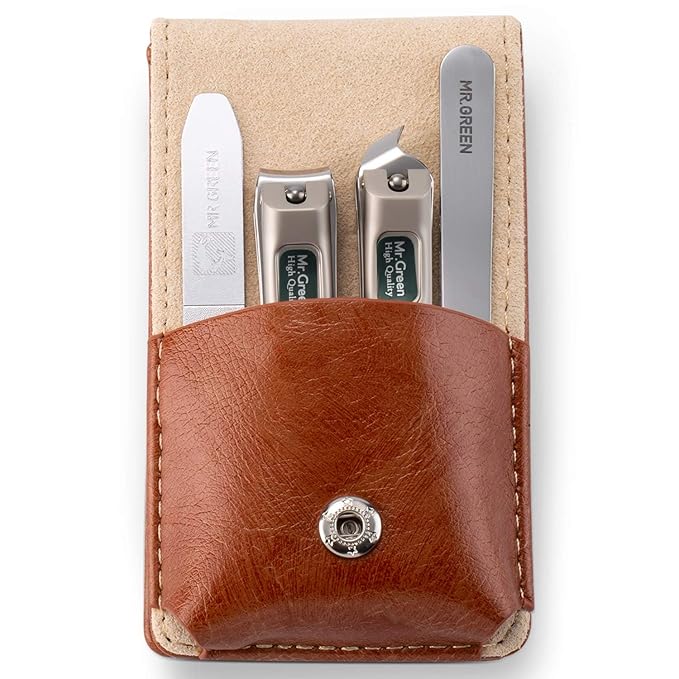 MR.GREEN Nail Clipper 4Pcs Set, Stainless Steel Manicure Pedicure Set, Medical Grade Grooming Kit with Travel Case Gift Box for Man & Woman