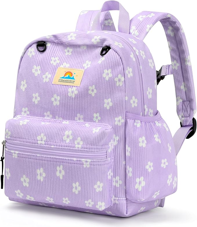 STEAMEDBUN Corduroy Toddler Backpack for Girls 2-4: Kids backpack for Boys Girls - 12 inch Preschool Kindergarten Backpacks - Floral