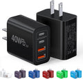 [2-Pack] 40W USB C Charger Block, 4-Port Type C Fast Charging Brick Dual PD&QC Wall Plug Adapter Power Brick for iPhone 13/14/15/16/17/Pro Max/Plus/iPad/Airpods/iwatch/Samsung Galaxy (Black)