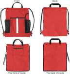 BeeGreen Red Drawstring Backpack Gymsack Bag with Shoe Compartment and Two Side Mesh Pockets Lightweight Durable Sports Cinch Sackpack 1 Pack for Women Men Workout Swim