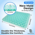 SelectSoma Mint Green Gel Seat Cushion for Long Sitting, Patent-Pending Mold Design, Double-Thick Pressure Relief for Tailbone, Sciatica, Coccyx & Back Pain - Office Chair, Car, Wheelchair, Truck