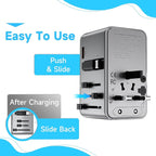 Minthouz Universal Travel Adapter, International 100W Power Adapter GaN Fast Charger with 2 USB-C PD, 1 USB-C Cable &A Ports, All-in-One Portable AC Power Plug Adapter for USA EU UK AUS