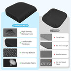 TranquilRelax Large Seat Cushion, Memory Foam Cushion for Long Sitting Hours on Office Chair, Car Seat, Non-Slip Chair Pad for Sciatica, Coccyx, Tailbone Pain Relief & Post-Surgery Recovery (Black)