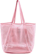 HOHOM Beach Bags for Women, Summer Travel Mesh Tote Bag with Large Inner Pocket, Sandproof Woven Shoulder Handbag