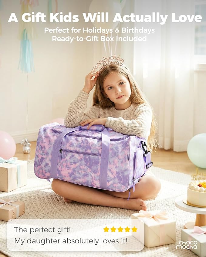 Choco Mocha Girls Suitcase with Wheels, Kids Rolling Duffle Bag Luggage for Travel 22inch, Galaxy Purple