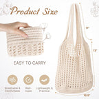 Tavaleu Crochet Tote Beach Bags for Women, Mesh Beach Tote Knit Bag, Summer Vacation Aesthetic Boho Hobo Shoulder Bag