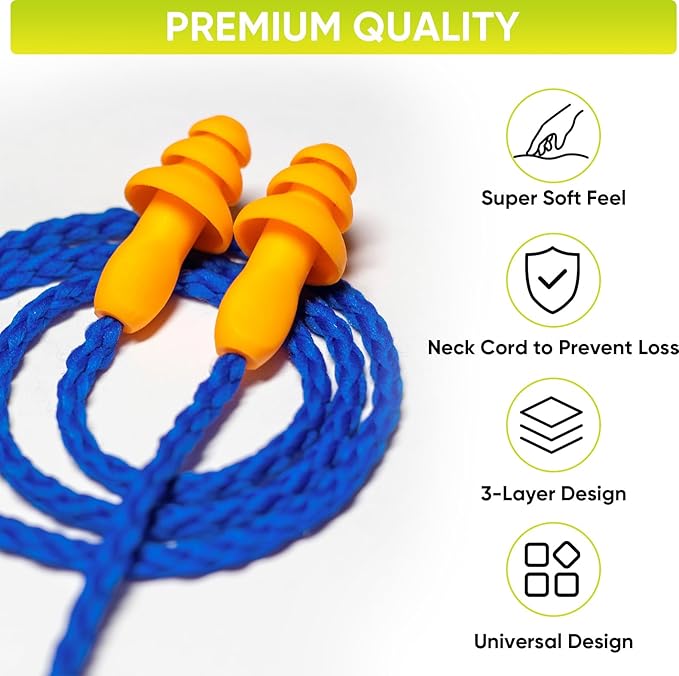 TICONN 48 Pairs Reusable Silicone Ear Plugs for Sleeping Noise Cancelling, Individually Wrapped 25dB NRR Corded Earplugs for Study Concentration Travel (48 Pairs)
