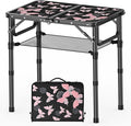 YihuiKo Small Camping Table, Vintage French Butterflies Pattern Folding Table, Adjustable Height, Lightweight & Portable Outdoor Picnic Table with Carry Handle for Patio, Living Room, Travel