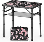 YihuiKo Small Camping Table, Vintage French Butterflies Pattern Folding Table, Adjustable Height, Lightweight & Portable Outdoor Picnic Table with Carry Handle for Patio, Living Room, Travel