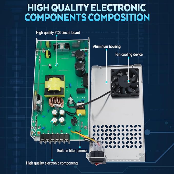 New Version 48V DC Power Supply, 600W 12.5A Switching Power Supply, Upgraded Input Port and Safety Switch AC 110v to DC 48v Converter for RV, Motor Pump, CCTV, 3D Printer, with Power Cord