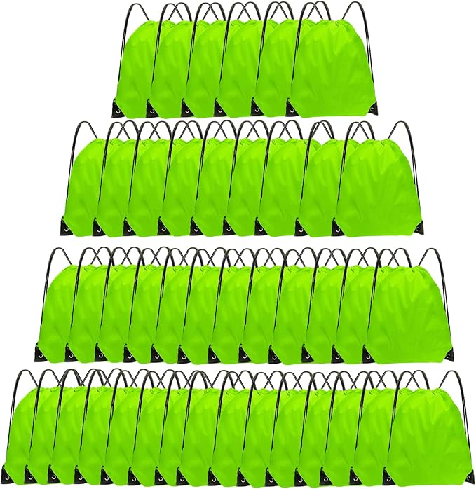 Grneric Drawstring Backpack Bulk 42 Pcs String Backpack Drawstring Bags Cinch Bag Sackpack for Men Women Gym (Light Green)