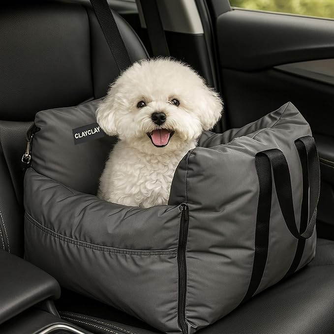 4-in-1 Dog Car Seat, Convertible Pet Booster Seat for Small Medium Dogs Up to 25lbs, Portable Travel Bed Sofa Pad with Safety Strap & Foldable Storage for Car Home Use