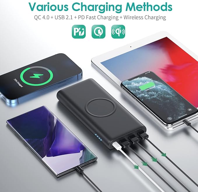 RGVOTA 5 in 1 Wireless Portable Charger Power Bank,36800mAh 5 Output Dual QC4.0 25W PD USB C Battery Pack,15W Wireless Fast Charging,IP65 Solar Charger Compatible with iPhone14,13,12 Series,iPad etc