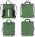 BeeGreen Green Drawstring Bag Gym Cinch Backpack w Shoe Compartment and Two Side Pockets Machine Washable Sports Sinch Sack String Sackpack for Swim Equipment Beach Travel