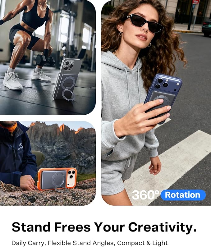 TORRAS Ostand MiniMag Power Bank, 5,000mAh Ultra Slim Wireless Portable Charger with Stand, Fast Charging for iPhone Magnetic Battery Pack for iPhone 17/Pro/Pro Max/16/15/14, Gray