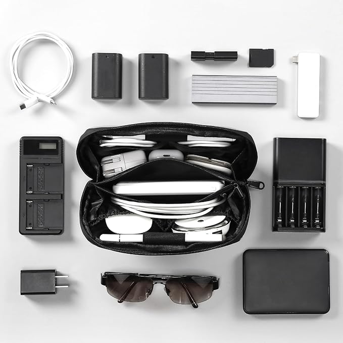 RIGHT AWAY Travel Tech Pouch，Waterproof Cord Case，Electronics Organizer Travel Case，Cable Organizer Storage Bag For Phone, Charger, Accessories（Gray）