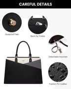 LOVEVOOK Laptop Tote Bag for Women, Leather Business Office Work Bag Computer Briefcase with Small Clutch fit for 15.6 Inch Laptop,Black-Khaki-Coffee