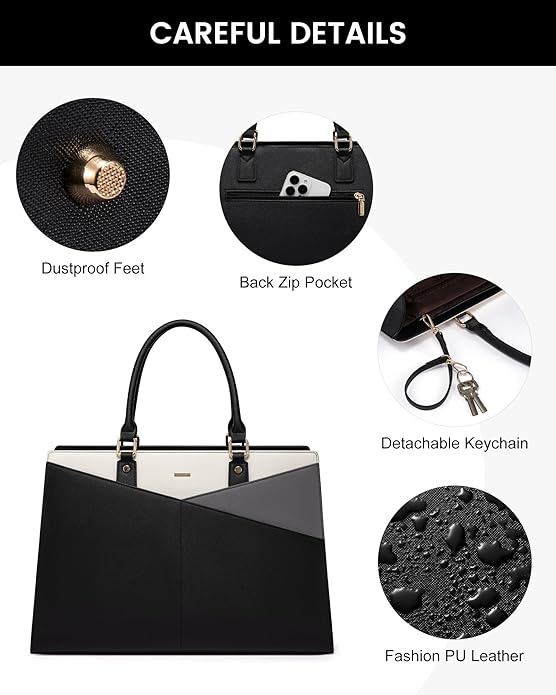 LOVEVOOK Laptop Tote Bag for Women, Leather Business Office Work Bag Computer Briefcase with Small Clutch fit for 15.6 Inch Laptop,Black-Khaki-Coffee