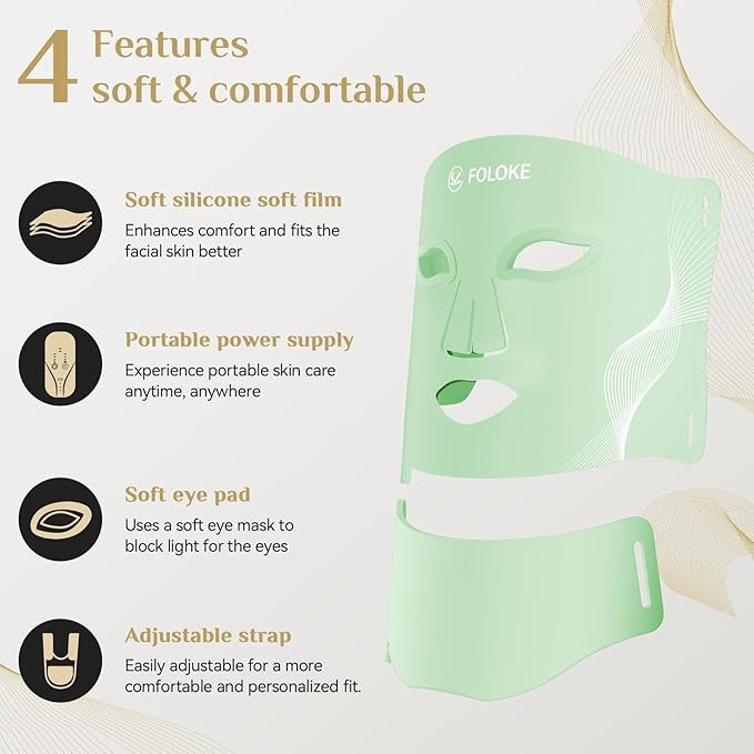 Red Light Therapy for Face, LED Light Therapy Mask Skin Care Mask & Neck, LED Red & NIR Light Therapy Wavelength for Home Use, Working Travel Yoga Sleep