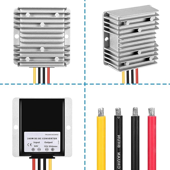 Kohree 24V to 12V Step Down Converter Regulator Reducer 20A 240W Golf Cart DC/DC Converter Regulator Reducer Waterproof for Club Car Truck Vehicle Boat Solar System Scooters Bicycles