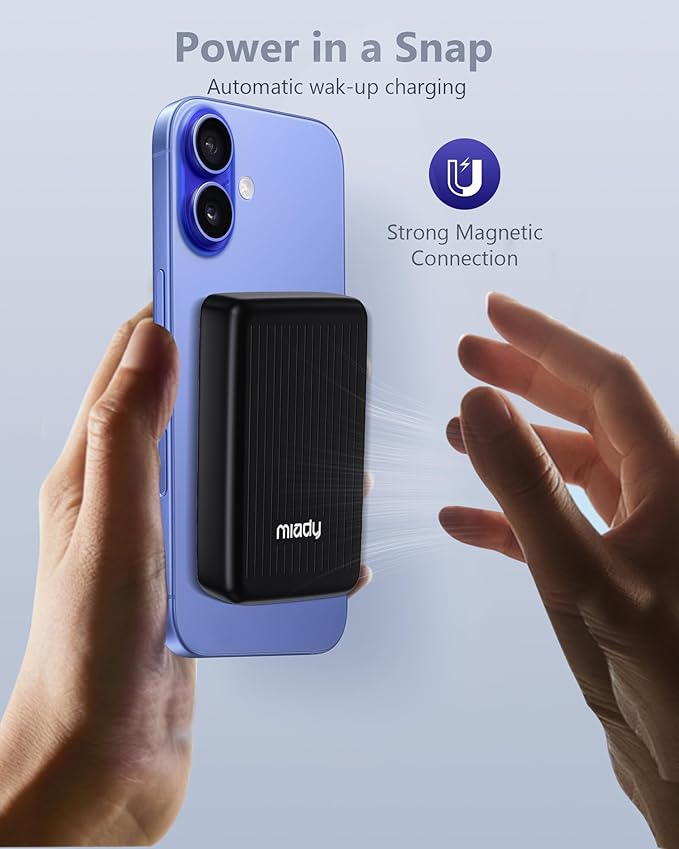 Miady Magnetic Portable Charger Power Bank for iPhone 10000mAh, 15W MagSafe-Compatible Wireless Portable Charger, 22.5W USB-C Charging Battery Pack for iPhone 17/16/15/14/13/12