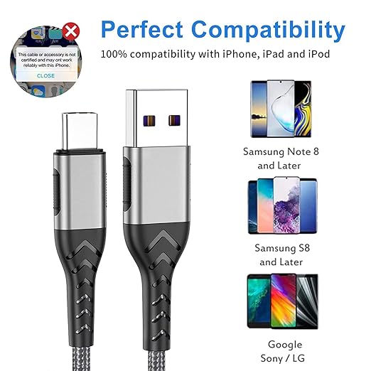 Durcord USB C Charger Cable, Upgarded 2Pack 1ft Fast ChargingUSB Type C Charging Cord Cable, Type C Charger Nylon Braided USB Cable Compatible with iPhone 15 Pro/Plus/Max/Android/Phone/Pad-Silver