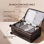 NINETYGO Large Checked Luggage 29 Inch, Flat Top Opening Check In Luggage with Brake Wheels, Expandable, Coffee-Infused PC Hard Shell, Eco-Friendly, TSA Lock, 360° Spinner Wheels (Americano)