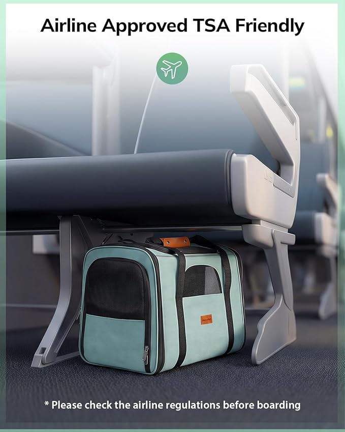 Morpilot Cat Carrier - Cat Carrier Soft for Medium or Large Cats up to 20lbs, with Dual-Sided Cushion, Secure Buckle and Foldable Bowl, Dog Carriers for Small Dogs - Pet Carrier (Green)