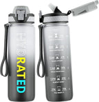 QLUR Water Bottle with Straw, 27oz Motivational Water Bottles with Time Marker to Drink, Tritan BPA Free, 750ml Sports Water Bottle with Carry Strap LeakProof for School Fitness Outdoor (1Pack)