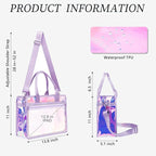 Fammart Iridescent Clear Beach Bag for Women, Jelly Tote Bag Waterproof Sandproof Pool Bag Cruise Vacation Essentials