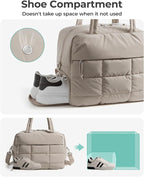 BAGSMART Gym Bag for Women, Carry on Travel Duffel Bag, Water-resistant Weekender with Shoe Compartment for Gym Travel Work, Khaki, Large
