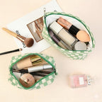 SOIDRAM 2 Pcs Checkered Makeup Bag Large Cosmetic Bag Toiletry Bag Makeup Pouch Travel Bag Organizer Cute Makeup Brushes Aesthetic Accessories Storage Bag for Women Green