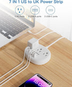 UK Ireland Travel Plug Adapter, US to UK Plug Adapter, Type G Travel Adapter with 3 Outlets 4 USB(2 USB C), 5FT Extension Cord, for US to Scotland London England British Irish Dubai Kenya Hong Kong