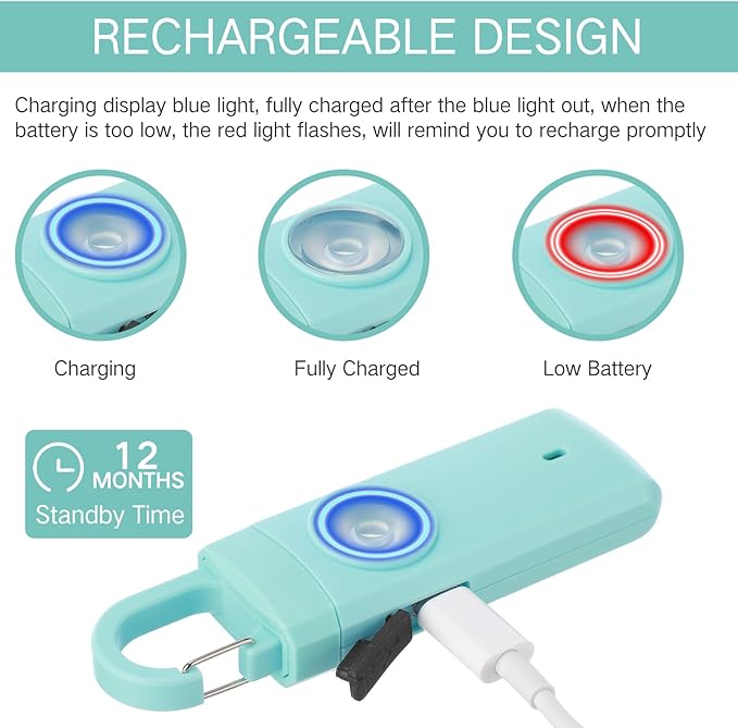 Tellegloww 6 Pcs Rechargeable Personal Safety Alarm for Women, 130db Personal Alarm Protection Keychains Loud Siren with LED Self Defense Keychain for Senior Mom Gift(Black,Pink,Blue,Snap)