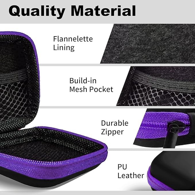 2Pack Square Earbud Case Portable EVA Carrying Case Storage Bag Cell Phone Accessories Organizer with Carabiner for Earphone, Earbud, Earpieces, SD Memory Card, Camera Chips-Purple/Green