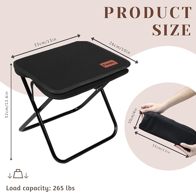 Portable Folding Stool Chair – Lightweight Compact Camping Stool with Carry Bag, Heavy Duty 265 lbs, Pocket Chair for Hiking, Backpacking & Travel