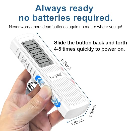 Battery-Free Digital Luggage Scale, 110lbs/50kg Portable Handheld Hanging Scale for Luggages, Suitcases, Backpacks & Bags, Easy Weighing for Travel, No Need Batteries (White)