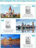 VINTAR European Travel Plug Adapter Kit, Adapter for Europe Plug with 3 USB Ports (2 USB C) 4 AC Outlets, Type C,G,E/F Detachable Attachments, International Power Adapter for Europe UK France Italy