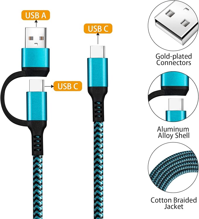 USB C to C Cable, 60W 3 Pack Fast Charging Cords 6ft QC & PD 2-in-1 USB-A/C to Type C Charger Cord Compatible with Samsung Galaxy S21 S10 S9 Note20, MacBook Pro 2020/2019