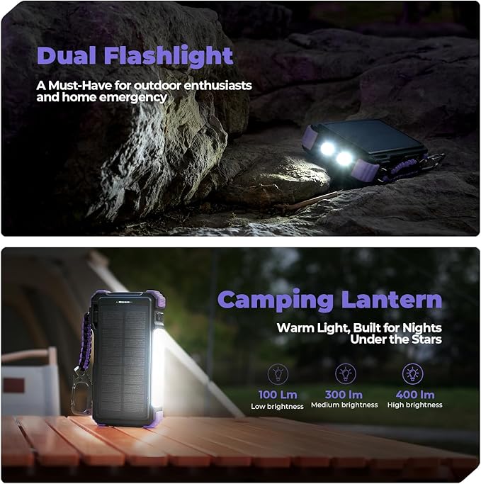 BLAVOR Solar Power Bank 20000mAh Built-in Cables, Wireless Charger for Phones & Apple Watch, 20W Fast Charging Battery Pack with USB C, Flashlight, Solar Charger for iPhone, iPad, iWatch, Samsung