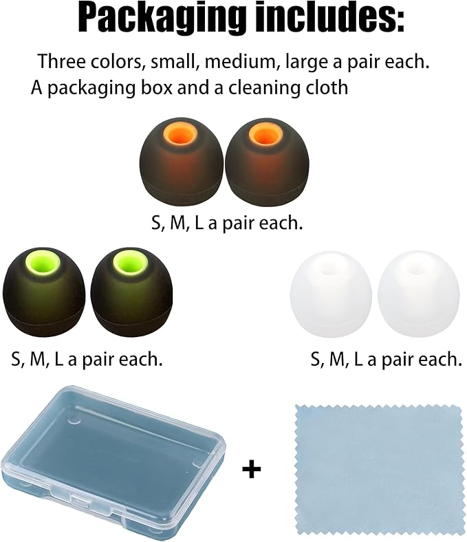 Silicone Earbud Tips Replacement - Fit Most In-Ear Earbuds (Inner Hole 3.8mm - 5.1mm) - 9 Pairs S M L