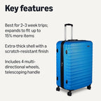 Amazon Basics 30" Hardside Large Checked Luggage, Expandable For Up to 15% More Space, With Scratch-Resistant Surface, Four Multi-directional Wheels, Telescoping Handle, Light Blue