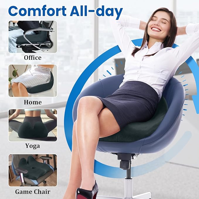 CushZone Seat Cushion, Memory Foam Office Chair Seat Cushion for Office Chairs/Car/Long Trip/Desk Chair/Gaming, X-Large Size for Sciatica & Hip & Tailbone Pain Relief, Sciatica Support (Deep Green)