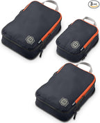 Compression Packing Cubes for Travel, 3-Piece Lightweight Packing Cubes Set for Carry-On Luggage & Backpacks – TRIPPED Travel Gear (Grey and Orange)