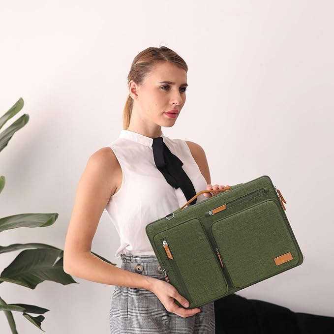 MOSISO 360 Protective Laptop Shoulder Bag,15 inch Computer Bag Compatible with MacBook Air 15 inch M5 M4 M3 M2/Pro 15, Dell XPS Plus,Side Open Messenger Bag with 4 Zipper Pockets&Handle, Olive Green