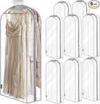BALEINE 60'' Clear Garment Bags, 10.5'' Wide PEVA Suit Bag for Closet Clothes Dresses Suit Coats Storage (Clear, 9PK)
