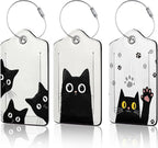 Black Cat Luggage Tag for Suitcase,Design with Privacy Flap Name ID Label Metal Loop, 3 Pack