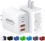 [2-Pack] 40W USB C Charger Cube, Wall Plug Fast Charging Block, 4-Port PD+QC Power Adapter Multiport Brick Type C Box for iPhone 17/16/15/14/13/12/11/Pro Max/XS/XR/8/7, Tablets, Samsung