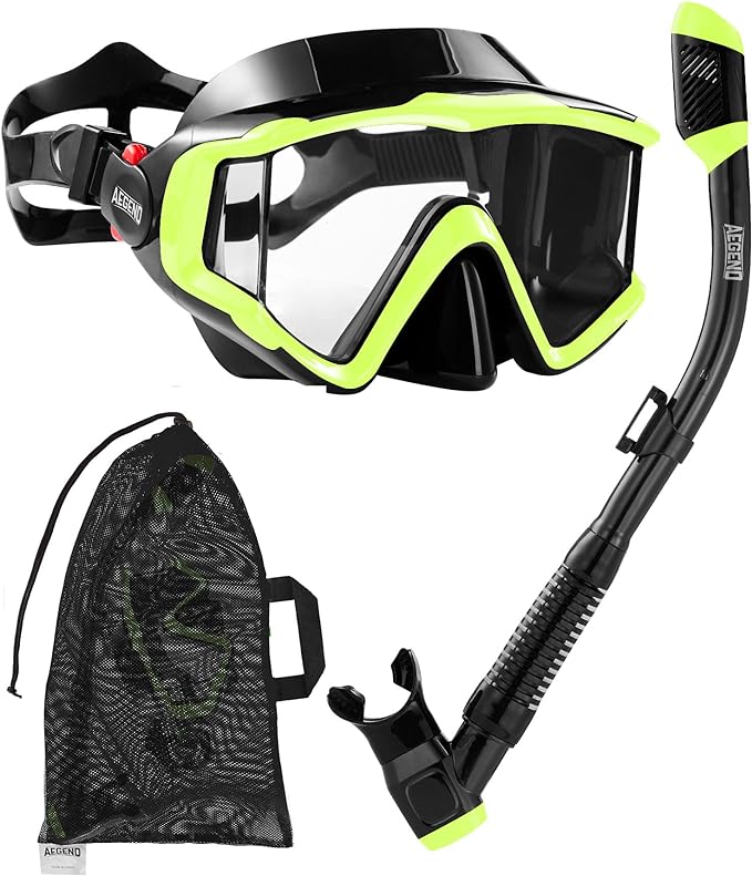 Aegend Snorkeling Gear for Adults Youth Kids, Snorkel Mask with Top Dry Valve - Panoramic View Anti-Leak and Anti-Fog with Mesh Bag for Snorkeling, Scuba Diving, Freediving & Swimming