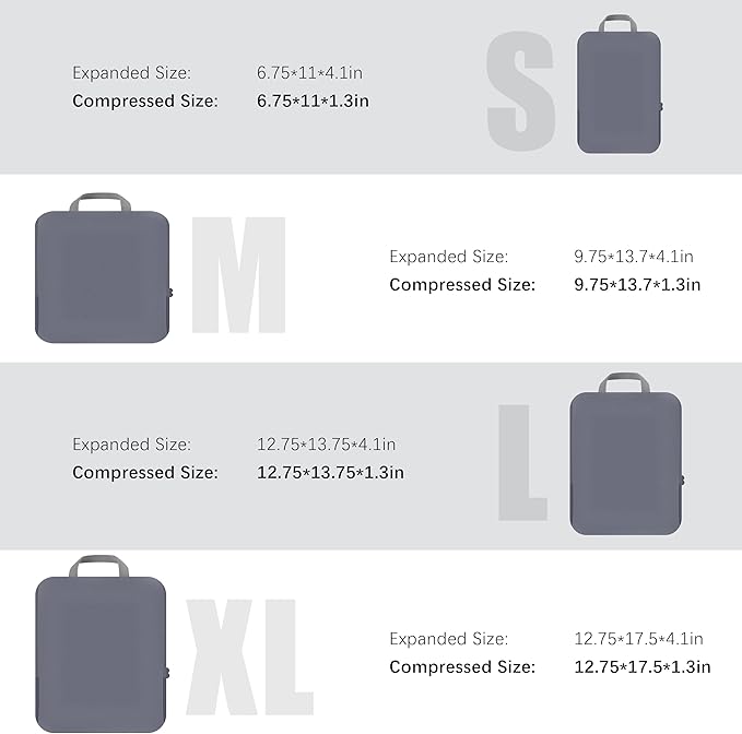 PANDA JOYS 4 Set Compression Packing Cubes Travel - Travel Accessories Expandable Packing Organizers for Carry On - Essentials Luggage Bags - Dark Grey